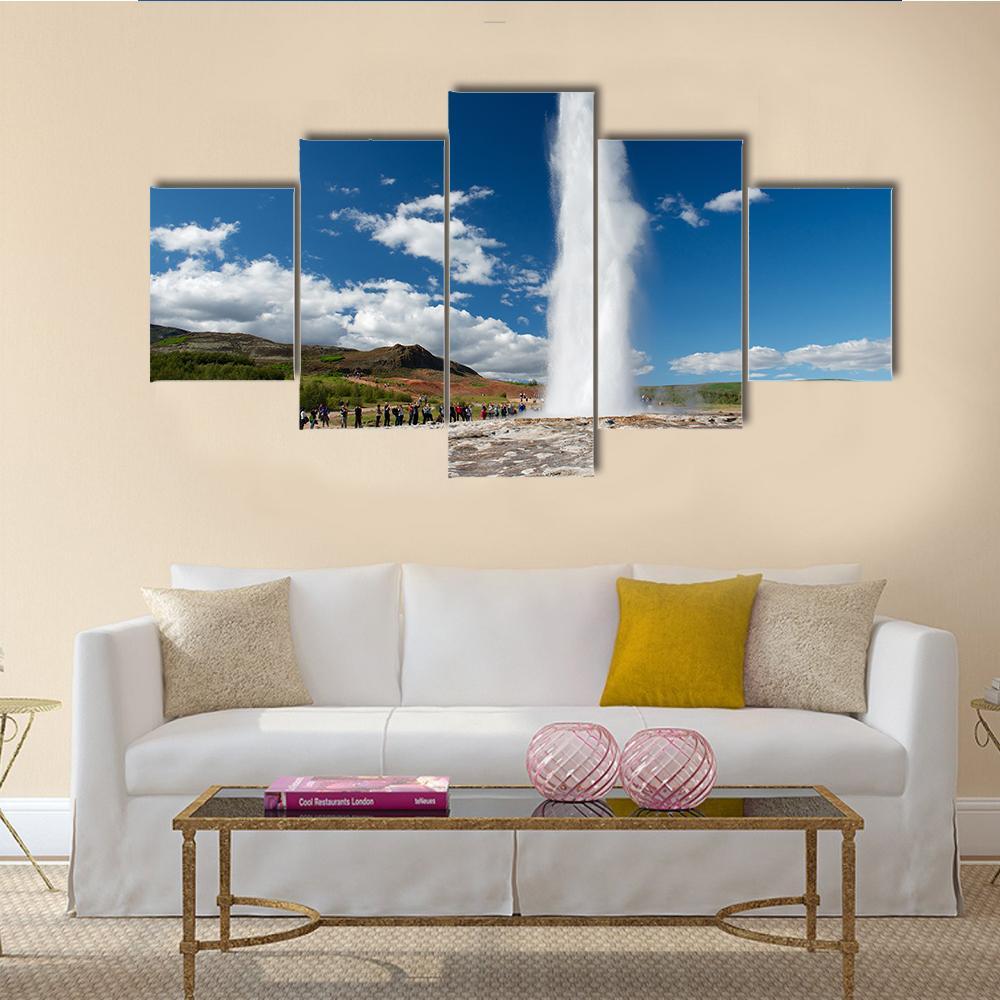 Eruption Of The Geyser Canvas Wall Art-5 Star-Gallery Wrap-62" x 32"-Tiaracle