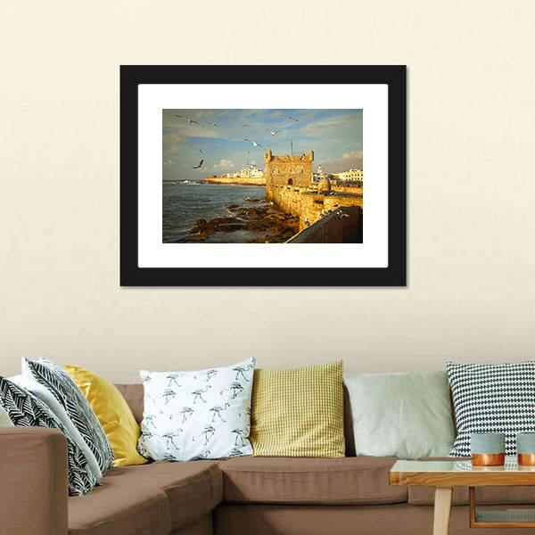 Essaouira Fortress Morocco Canvas Wall Art-1 Piece-Framed Print-20" x 16"-Tiaracle