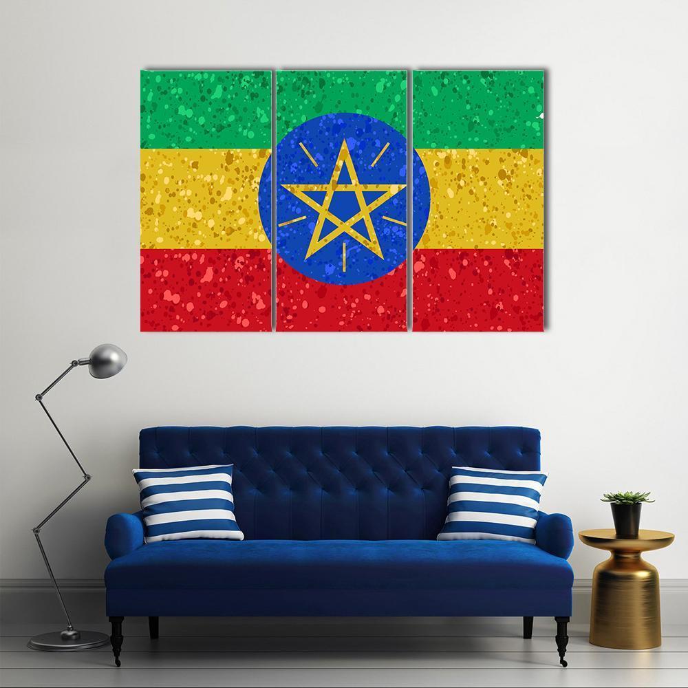 Ethiopian Flag Canvas Wall Art-3 Horizontal-Gallery Wrap-37" x 24"-Tiaracle