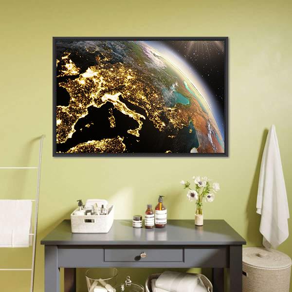 Europe From Space At Night Canvas Wall Art-3 Horizontal-Gallery Wrap-25" x 16"-Tiaracle