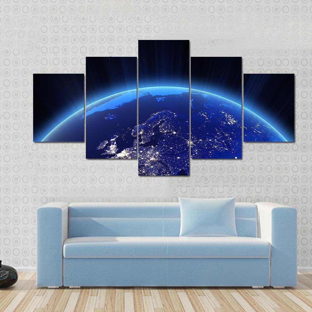 Europe From Space Canvas Wall Art-5 Star-Gallery Wrap-62" x 32"-Tiaracle