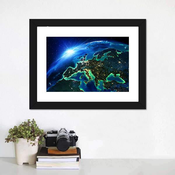 Europe On Map From Space Canvas Wall Art-3 Horizontal-Gallery Wrap-25" x 16"-Tiaracle