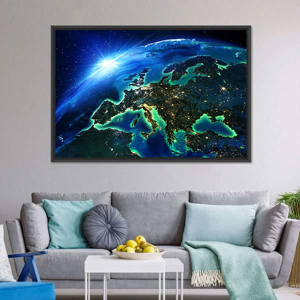 Europe On Map From Space Vertical Canvas Wall Art-3 Vertical-Gallery Wrap-12" x 25"-Tiaracle
