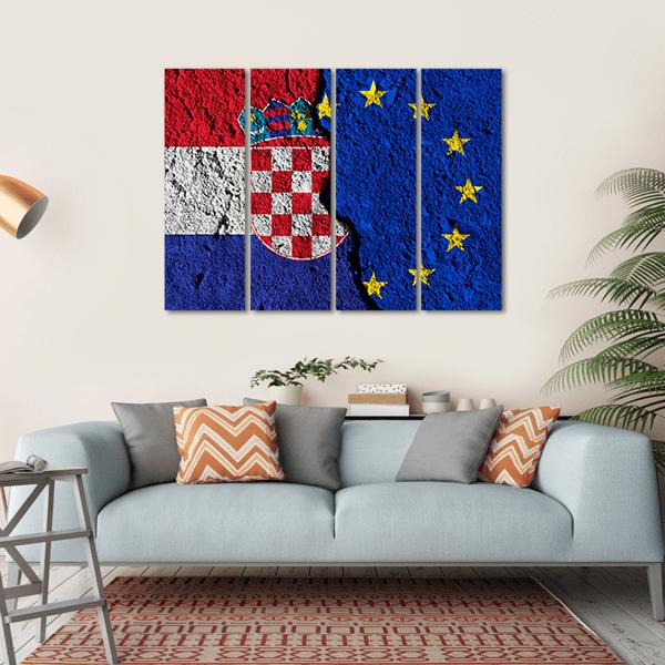 European Union And Croatia Flags Canvas Wall Art-4 Horizontal-Gallery Wrap-34" x 24"-Tiaracle