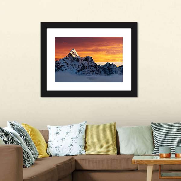 Evening At Ama Dablam Canvas Wall Art-1 Piece-Framed Print-20" x 16"-Tiaracle
