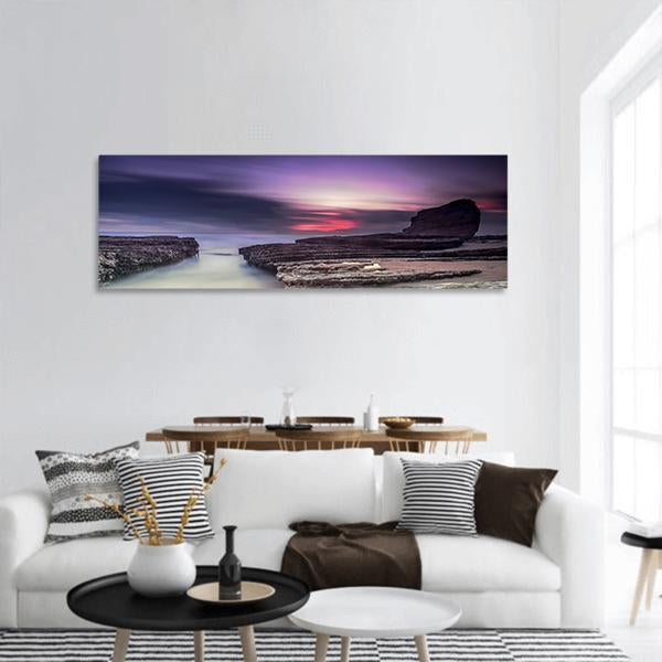 Evening Dawn At Lake Panoramic Canvas Wall Art-1 Piece-36" x 12"-Tiaracle