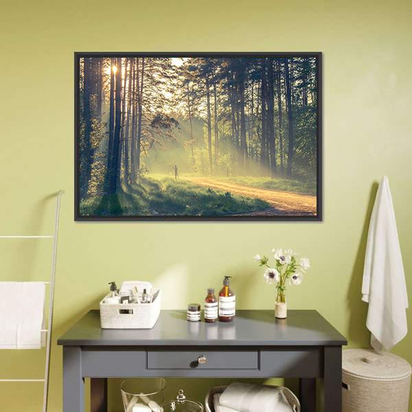Evening Forest With Sun Canvas Wall Art-5 Horizontal-Gallery Wrap-22" x 12"-Tiaracle