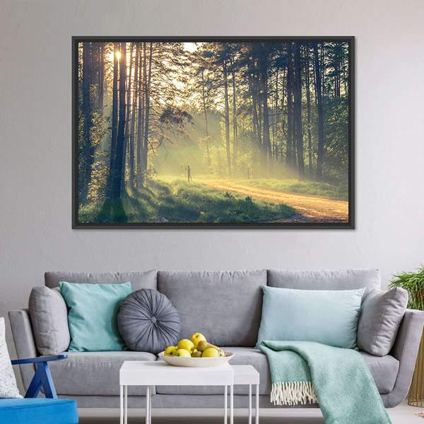 Evening Forest With Sun Canvas Wall Art-5 Horizontal-Gallery Wrap-22" x 12"-Tiaracle