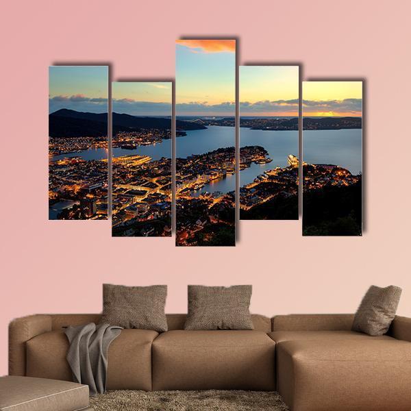 Bergen In Norway Canvas Wall Art-5 Pop-Gallery Wrap-47" x 32"-Tiaracle