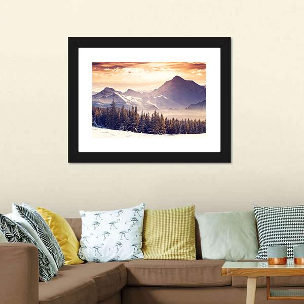 Evening Winter Landscape Canvas Wall Art-1 Piece-Framed Print-20" x 16"-Tiaracle