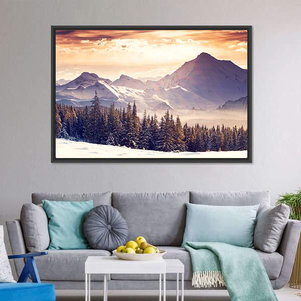 Evening Winter Landscape Canvas Wall Art-5 Horizontal-Gallery Wrap-22" x 12"-Tiaracle