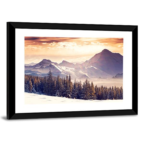 Evening Winter Landscape Panoramic Canvas Wall Art-1 Piece-36" x 12"-Tiaracle