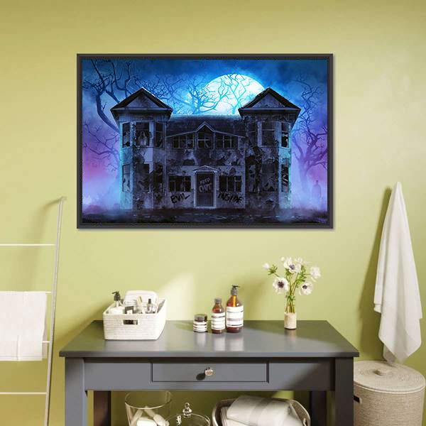 Evil Haunted House Canvas Wall Art-3 Horizontal-Gallery Wrap-25" x 16"-Tiaracle