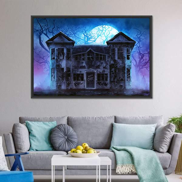 Evil Haunted House Canvas Wall Art-3 Horizontal-Gallery Wrap-25" x 16"-Tiaracle
