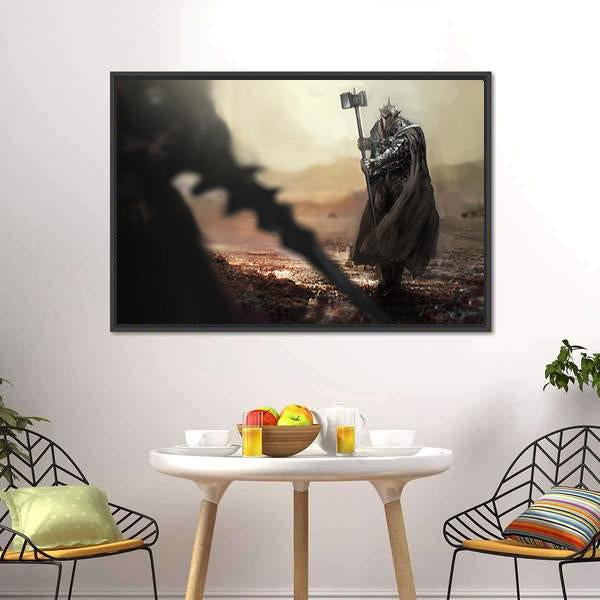 Evil Knight V/S Good Knight Canvas Wall Art-1 Piece-Floating Frame-24" x 16"-Tiaracle