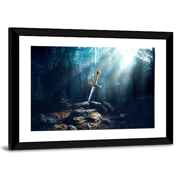 Excalibur Sword In Stone Canvas Wall Art-3 Horizontal-Gallery Wrap-25" x 16"-Tiaracle