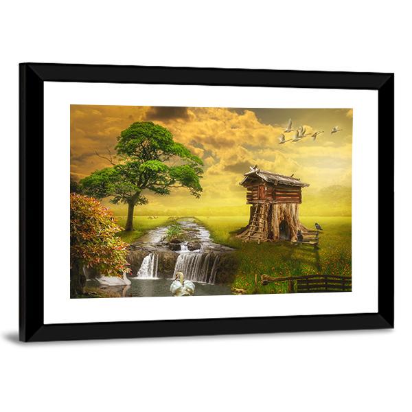 Fairy House By Lake Canvas Wall Art-3 Horizontal-Gallery Wrap-25" x 16"-Tiaracle