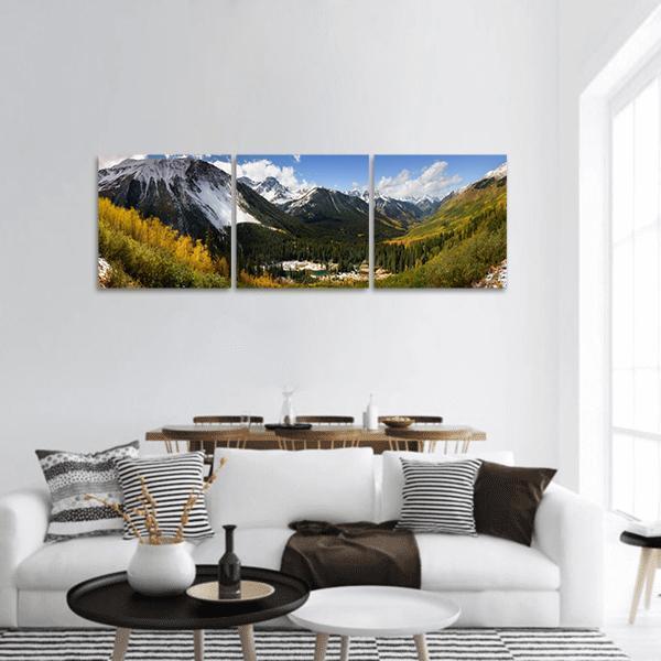 Fall Color In Ridgway Colorado Panoramic Canvas Wall Art-3 Piece-25" x 08"-Tiaracle