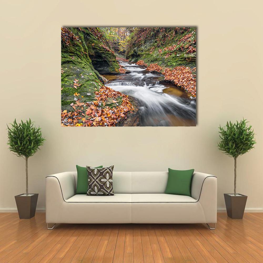 Fall Creek In Gorge Canvas Wall Art-1 Piece-Gallery Wrap-36" x 24"-Tiaracle