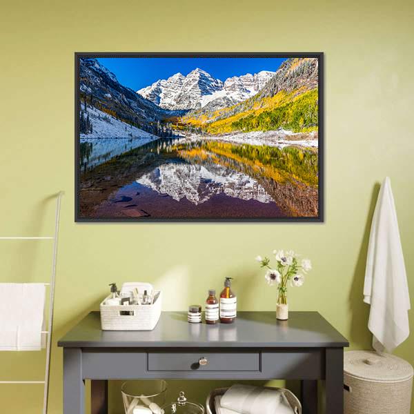 Fall Foliage At Maroon Bells Canvas Wall Art-1 Piece-Floating Frame-24" x 16"-Tiaracle