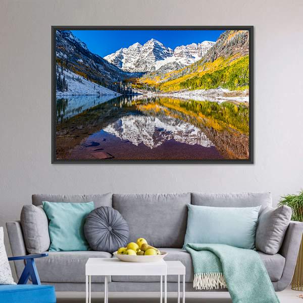 Fall Foliage At Maroon Bells Canvas Wall Art-3 Horizontal-Gallery Wrap-25" x 16"-Tiaracle