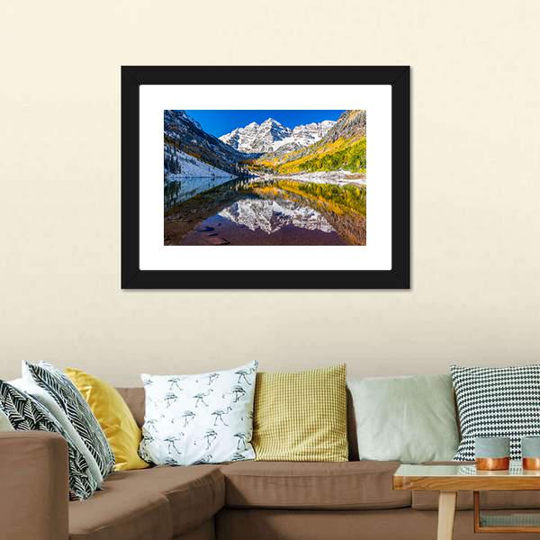 Fall Foliage At Maroon Bells Canvas Wall Art-3 Horizontal-Gallery Wrap-25" x 16"-Tiaracle