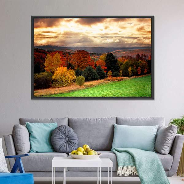 Fall Foliage At Vermont Canvas Wall Art-1 Piece-Floating Frame-24" x 16"-Tiaracle