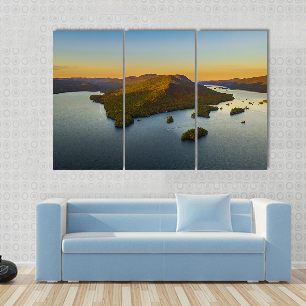 Fall Foliage By Lake George Canvas Wall Art-3 Horizontal-Gallery Wrap-25" x 16"-Tiaracle