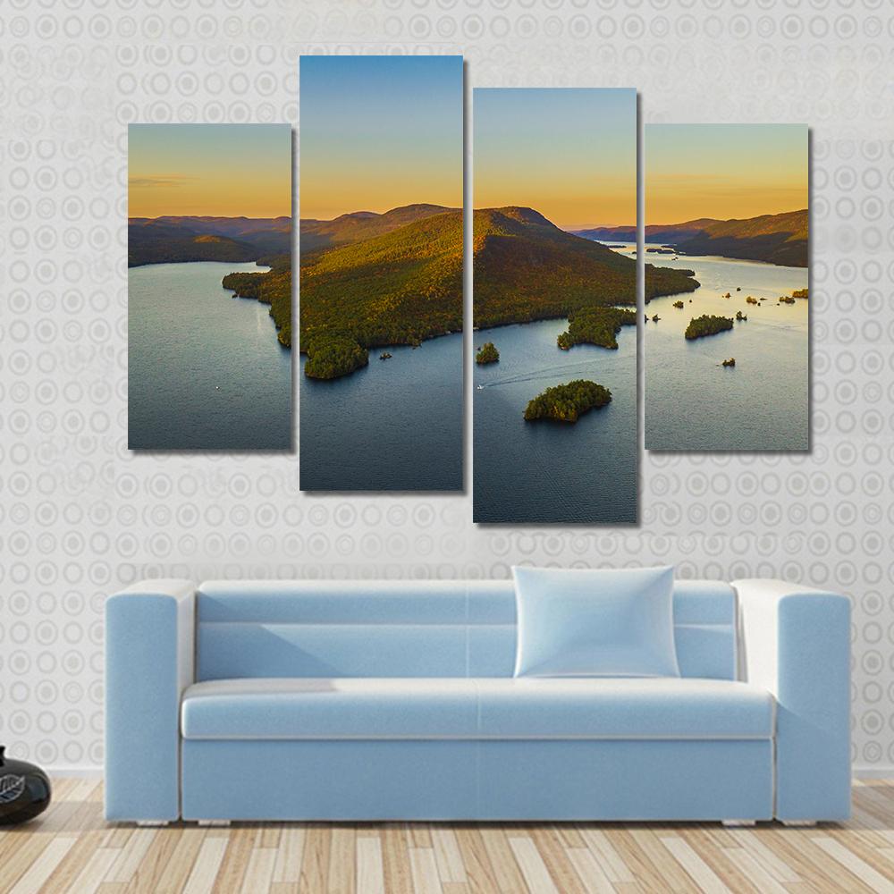 Fall Foliage By Lake George Canvas Wall Art-4 Pop-Gallery Wrap-34" x 20"-Tiaracle