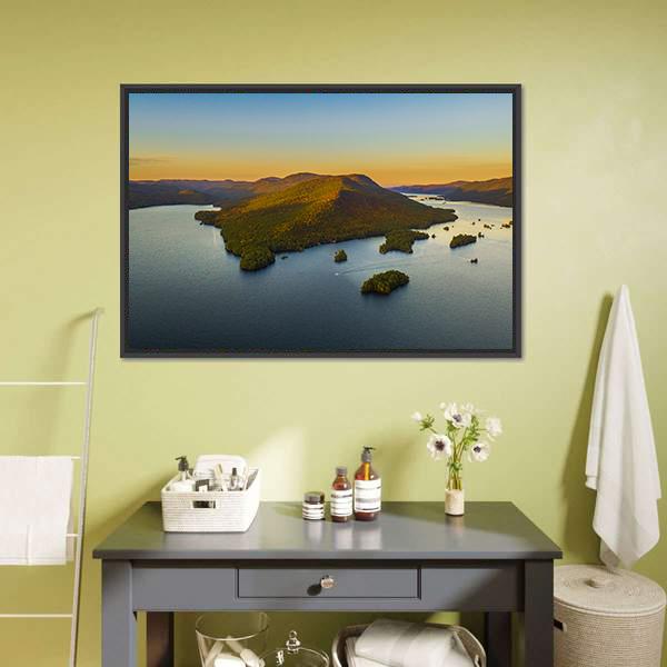 Fall Foliage By Lake George Canvas Wall Art-5 Horizontal-Gallery Wrap-22" x 12"-Tiaracle