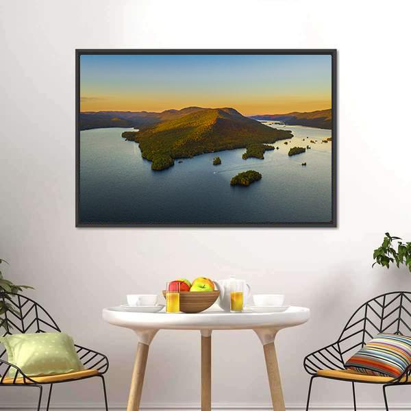 Fall Foliage By Lake George Canvas Wall Art-3 Horizontal-Gallery Wrap-25" x 16"-Tiaracle