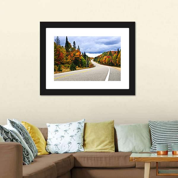 Fall Scenic Highway Ontario Canvas Wall Art-1 Piece-Floating Frame-36" x 24"-Tiaracle
