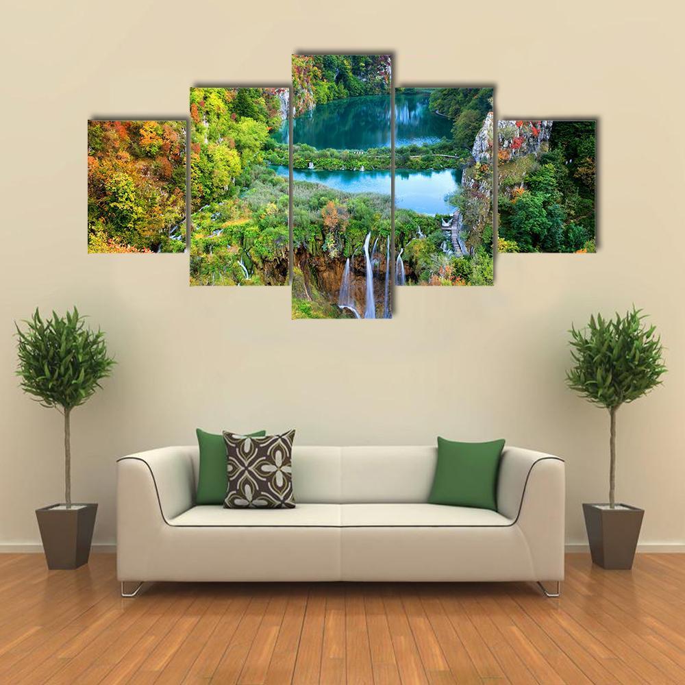 Fall Valley Landscape Canvas Wall Art-5 Star-Gallery Wrap-62" x 32"-Tiaracle