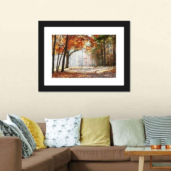 Falling Oak Leaves Canvas Wall Art-1 Piece-Framed Print-20" x 16"-Tiaracle