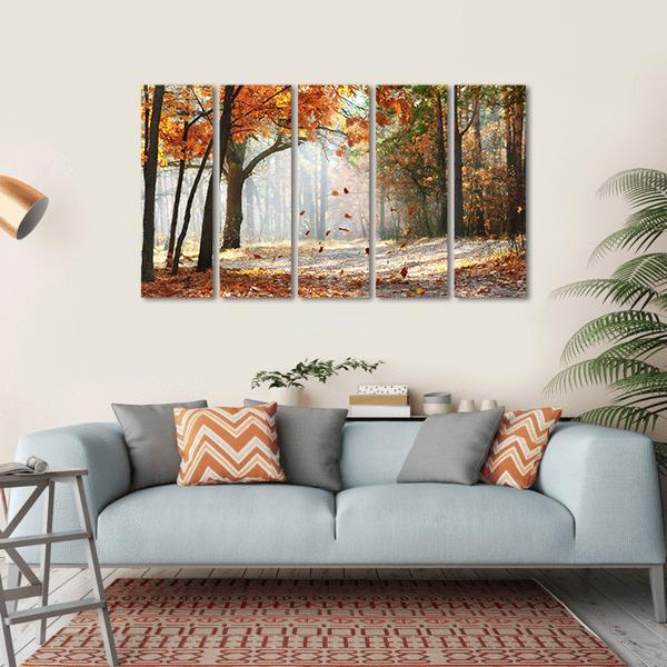 Falling Oak Leaves Canvas Wall Art-5 Horizontal-Gallery Wrap-22" x 12"-Tiaracle