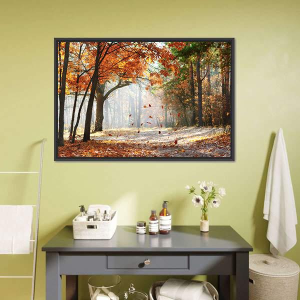Falling Oak Leaves Canvas Wall Art-1 Piece-Floating Frame-24" x 16"-Tiaracle