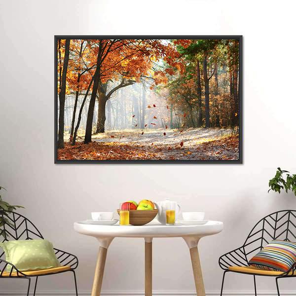 Falling Oak Leaves Canvas Wall Art-3 Horizontal-Gallery Wrap-25" x 16"-Tiaracle