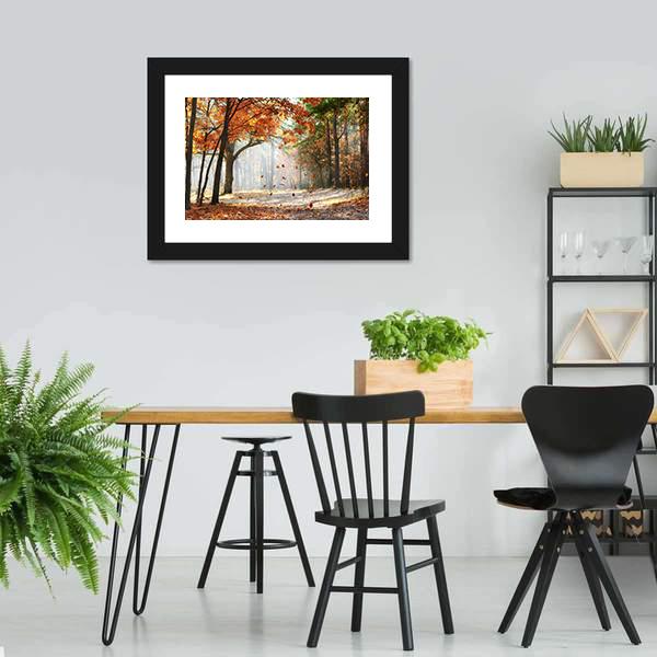 Falling Oak Leaves Canvas Wall Art-3 Horizontal-Gallery Wrap-25" x 16"-Tiaracle
