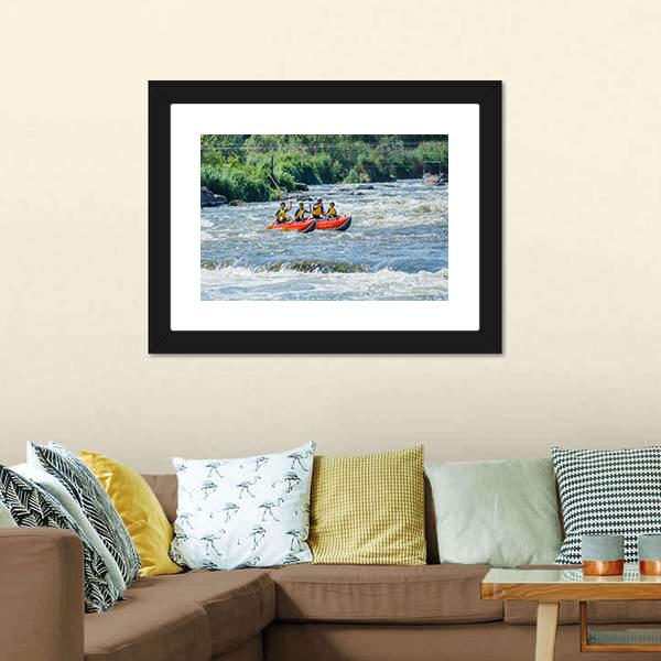 Family Rafting In River Canvas Wall Art-3 Horizontal-Gallery Wrap-25" x 16"-Tiaracle
