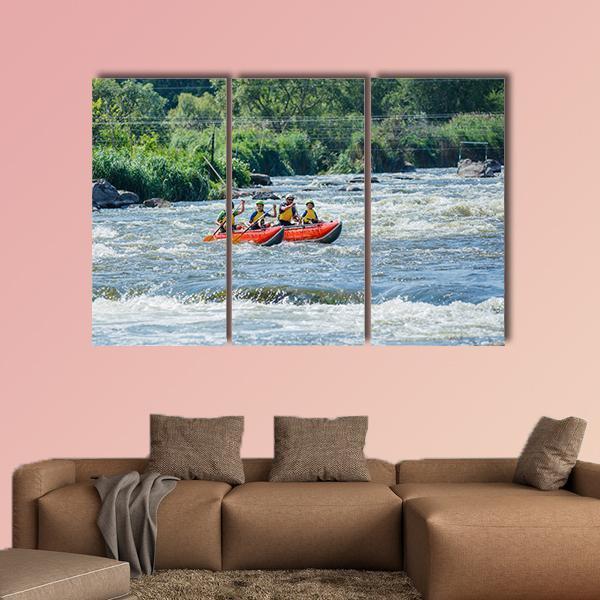 Family Rafting In River Canvas Wall Art-3 Horizontal-Gallery Wrap-37" x 24"-Tiaracle