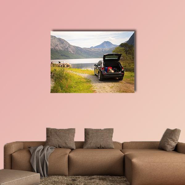Car On Myrdal Lake Canvas Wall Art-1 Piece-Gallery Wrap-48" x 32"-Tiaracle