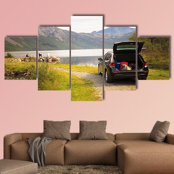 Car On Myrdal Lake Canvas Wall Art-5 Star-Gallery Wrap-62" x 32"-Tiaracle