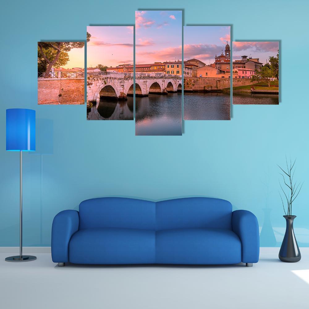 Famous Bridge In Rimini Canvas Wall Art-5 Star-Gallery Wrap-62" x 32"-Tiaracle