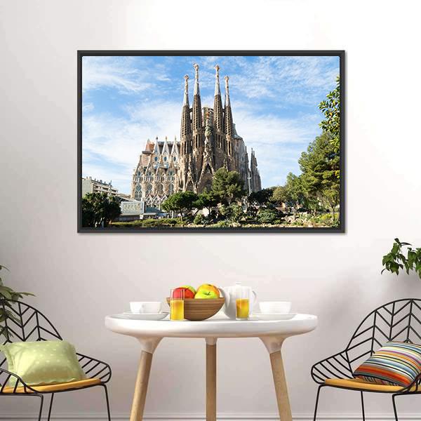 Famous Cathedral In Barcelona Canvas Wall Art-5 Horizontal-Gallery Wrap-22" x 12"-Tiaracle