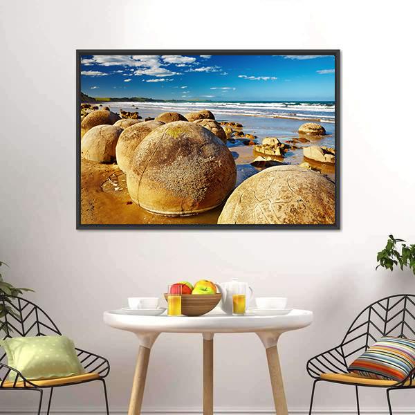 Famous Moeraki Boulders Canvas Wall Art-3 Horizontal-Gallery Wrap-25" x 16"-Tiaracle