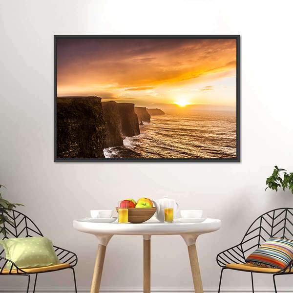 Famous Moher Cliffs Canvas Wall Art-1 Piece-Floating Frame-24" x 16"-Tiaracle