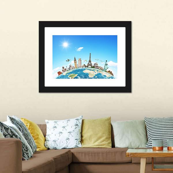 Famous Monuments Of The World Canvas Wall Art-1 Piece-Framed Print-20" x 16"-Tiaracle