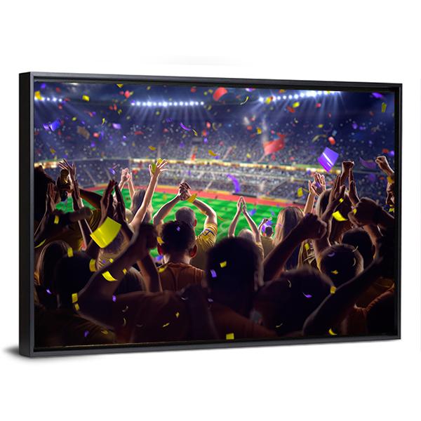 Fans On Stadium Soccer Game Confetti And Tinse Canvas Wall Art-3 Horizontal-Gallery Wrap-25" x 16"-Tiaracle
