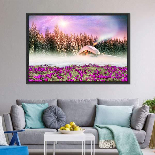 Fantastic Landscape In Winter Canvas Wall Art-1 Piece-Floating Frame-24" x 16"-Tiaracle