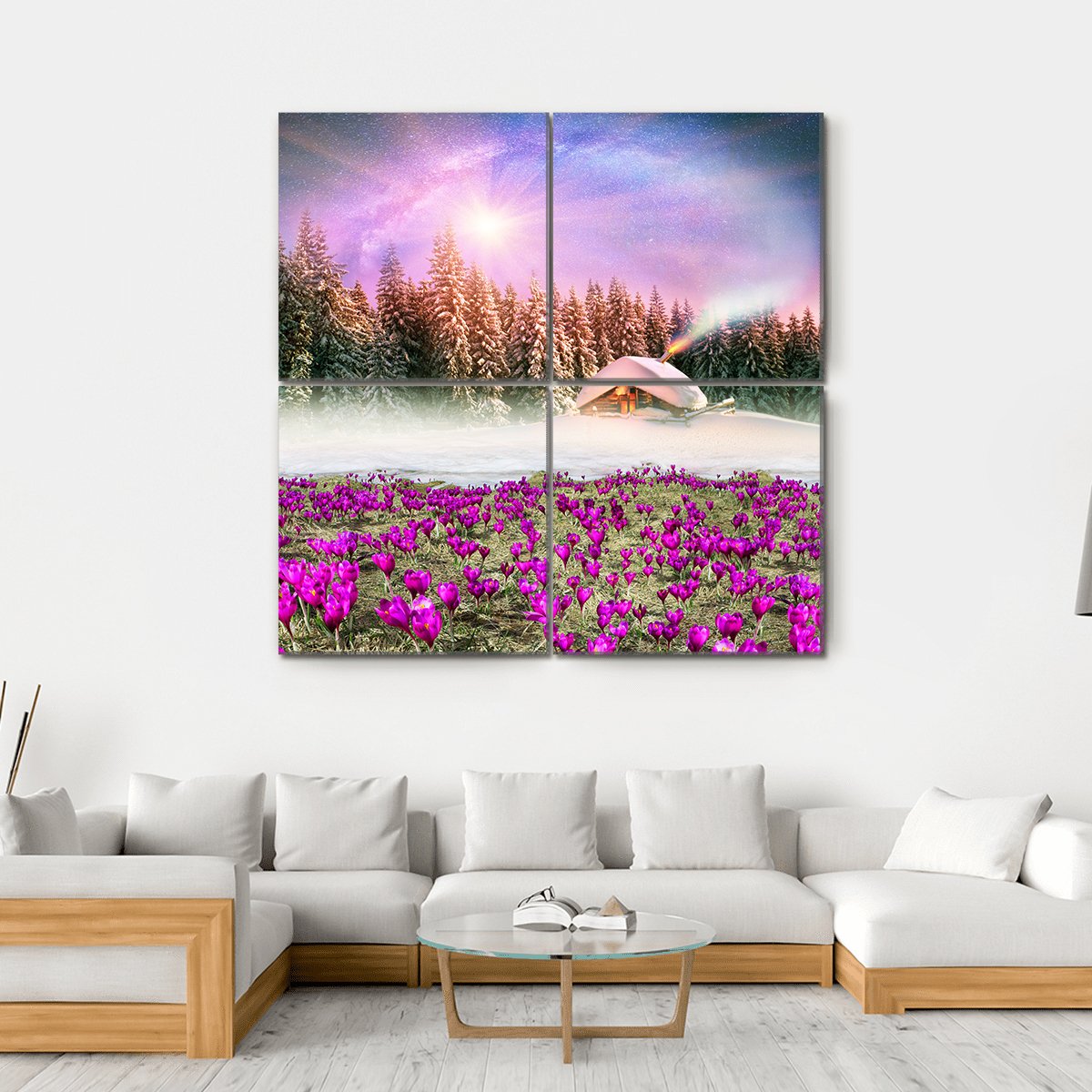 Fantastic Landscape In Winter Canvas Wall Art-4 Square-Gallery Wrap-17" x 17"-Tiaracle
